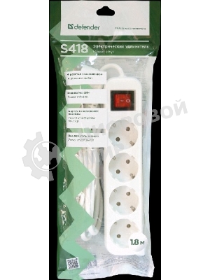 Удлинитель Defender S418 белый 1.8 м, 4 розетки 