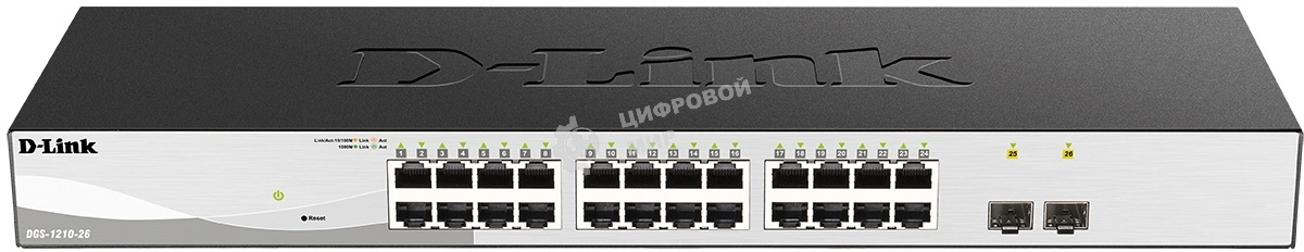 Коммутатор настраиваемый WebSmart с 24 портами 10/100/1000Base-T и 2 портами 1000Base-X SFP D-Link DGS-1210-26/F3A