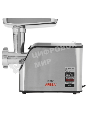 Мясорубка электрическая ARESA AR-2107 серебристый, 2500 Вт, 2.8 кг/мин, реверс, защита от перегрузки, насадки - 5