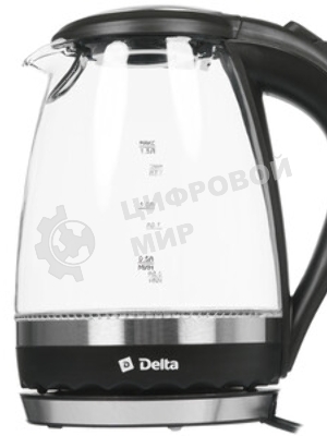 Чайник электрический Delta DL-1202 корпус из жаропрочного стекла, черный, 2200Вт, 1,5л