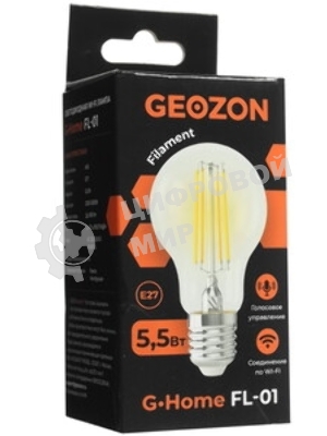 Умная LED лампа филамент GEOZON/E27/A60/5.5W/2200K-5500K/Wi-Fi/AC 220-250В, 50/60Гц/500lm/transparent GSH-SLF01