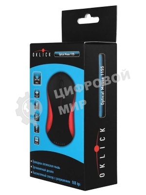 Мышь проводная Oklick 115S черный/красный, 1200 dpi, USB, кнопки - 3