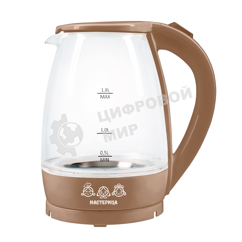 Чайник электрический Мастерица ЕК-1801G, капучино, 1.8 л, стекло, 1850 Вт