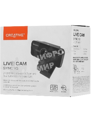 Веб-камера Creative Live! Cam Sync V3 2560x1440, 30 кадр/с, USB, микрофон, шторка приватности, автофокус, крепление на мониторе