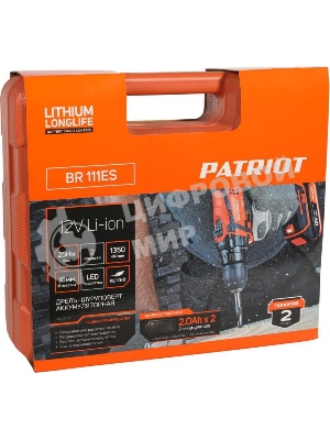 Дрель-шуруповерт Patriot BR 111ES, 12 В, 2 Ач, 25 Нм, щеточный