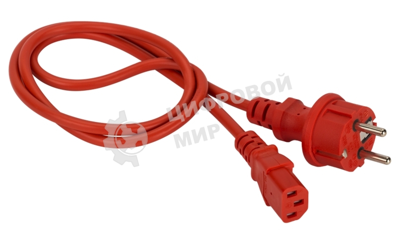 Шнур питания Lanmaster C13-Schuko прямая, 3х0.75, 220В, 10А, красный, 2 метра