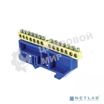 Шина нулевая N 8х12 14 отвер. латунь син. изолятор на DIN-рейку PROxima EKF sn0-125-14-d