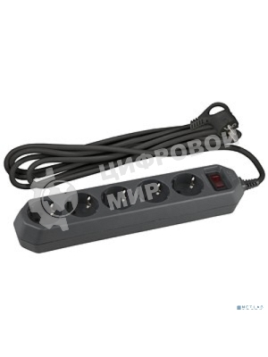 Сетевой фильтр ЭРА USF-5es-5m-B черный с заземл, 3x0,75 мм2, с выкл, 5 гн, 5 м (20/500)