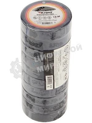Изолента ПВХ Kranz 0.13х15 мм, 10 м, черная (10 шт./уп.)