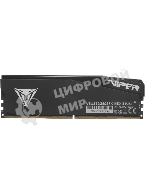 Оперативная память Patriot Viper Elite 5 Ultra, DDR5, 32GB (2x16GB), 6000 MHz, CL28, с радиатором, чёрный
