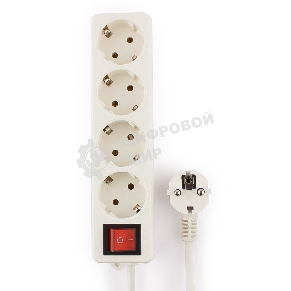 Сетевой фильтр Гарнизон ELB-G4-W-2, 4 евророзетки с выключателем и заземлением, допустимый ток 16А, длина 2 м.