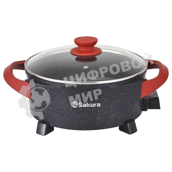 Электросковорода Sakura SA-7715BR Master Chef 1800-2000Вт 30х10 см кругл черный/красный