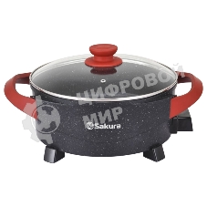 Электросковорода Sakura SA-7715BR Master Chef 1800-2000Вт 30х10 см кругл черный/красный