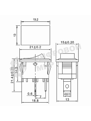 Выключатель клавишный Rexant 250V 6А (2с) ON-OFF красный Mini (RWB-201, SC-768)