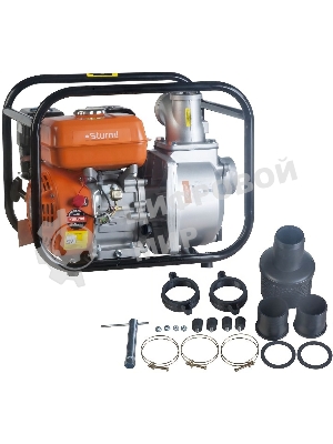 Бензиновая мотопомпа 7лс, 4-х тактн,1000л/мин,ЧИСТАЯ, напор 34м,бак 3,3л, d=80мм,Sturm! BP87101