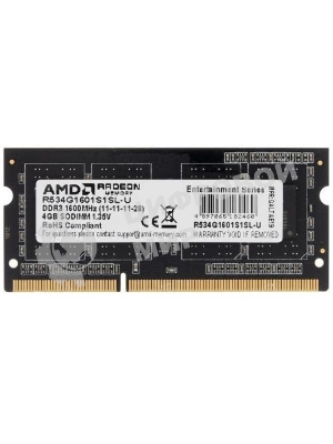Оперативная память AMD Radeon R5, DDR3L, 4GB (1x4GB), 1600MHz, CL11, SO-DIMM
