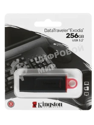 Флешка USB Kingston DataTraveler Exodia (DTX/256GB), 256Gb, USB 3.2 Gen 1, R/W 200/60, черный/розовый