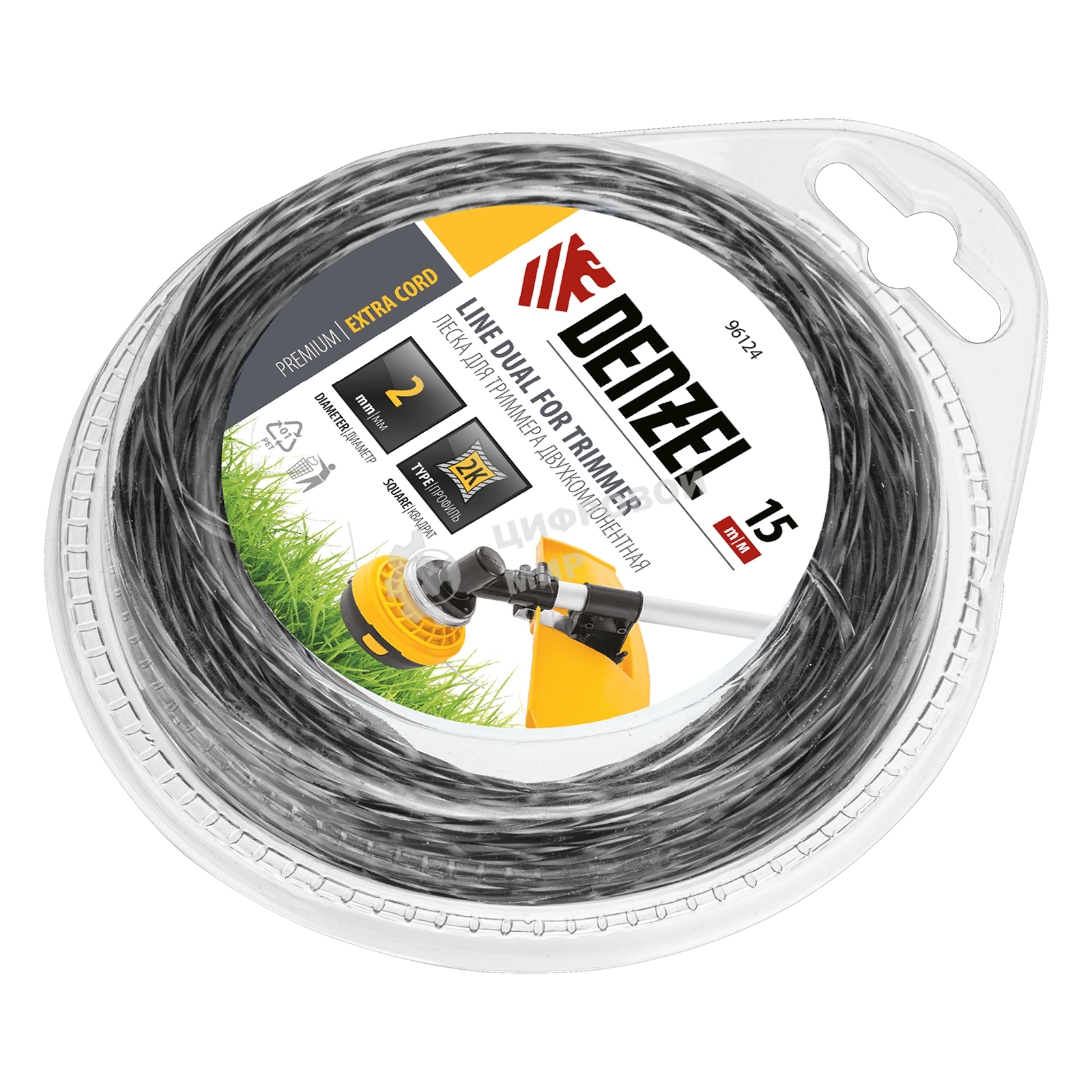 Леска для триммера Denzel двухкомпонентная квадрат 2,0мм 15 м EXTRA CORD 96124