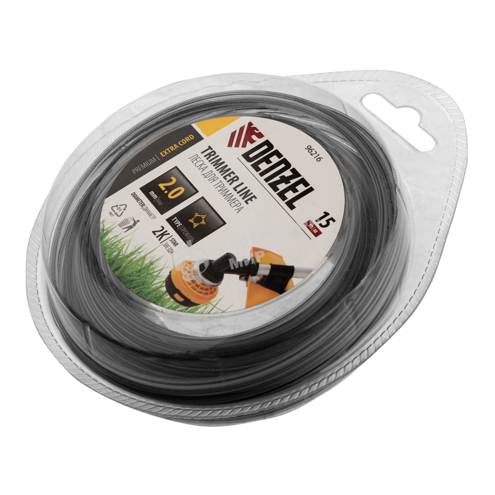 Леска для триммера Denzel двухкомпонентная звезда, 2,0мм х 15м, блистер EXTRA CORD