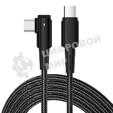 Кабель Rexant Type-C – Type-C, 5А, 100Вт, 1м, в черной нейлоновой оплетке, с угловым штекером и световой индикацией