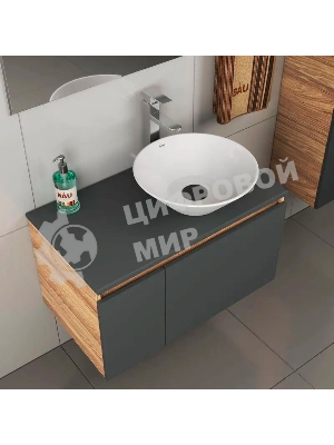Комплект для ванной, 4 предмета (тумба Bau 80, графит + раковина BAU Dream D43 + смеситель Hotel Still, выпуск клик-клак, черный)