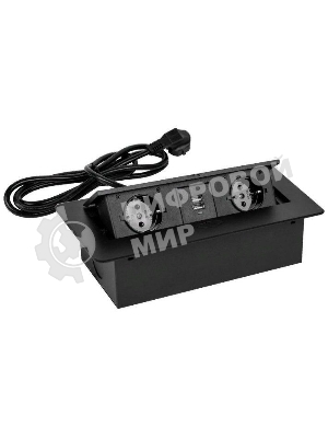 Сетевой разветвитель Premier PX/BL-HOR-2R-2USB-BLK 1.8м (2 розетки) черный (коробка)