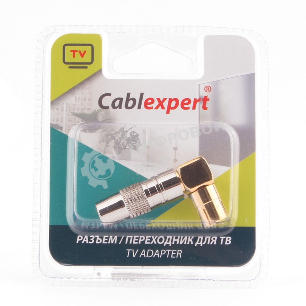 Разъем Cablexpert TVPL-08,TV (мама) позолоченный, латунь OD8.5, 90 градусов, блистер