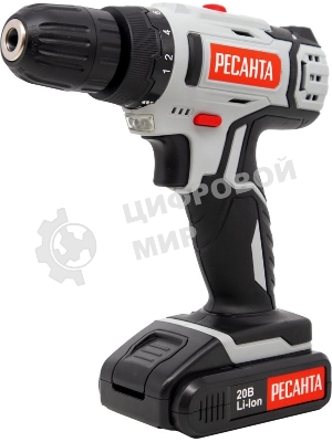 Дрель-шуруповерт Ресанта ДА-20-2ЛК, 20 В, 2 Ач, 55 Нм, щеточный