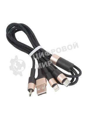 Кабель USB HOCO X26 Xpress 3 в 1 для Lightning, Micro USB, Type-C, 2.0A, длина 1.0м, черный с золотым