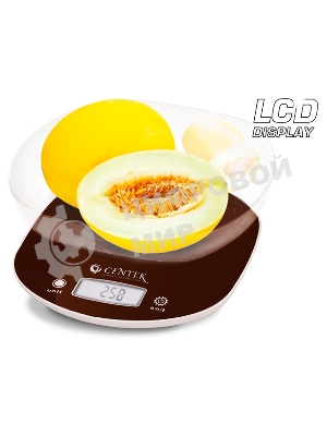 Весы кухонные Centek CT-2456 (шоколад) электр., max 7кг(!!!), шаг 1г, большая съемная чаша, дисплей