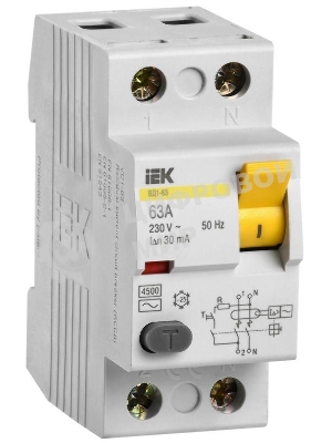 Выключатель дифференциального тока (УЗО) IEK MDV10-2-063-030 ВД1-63 2Р 63А 30мА IEK