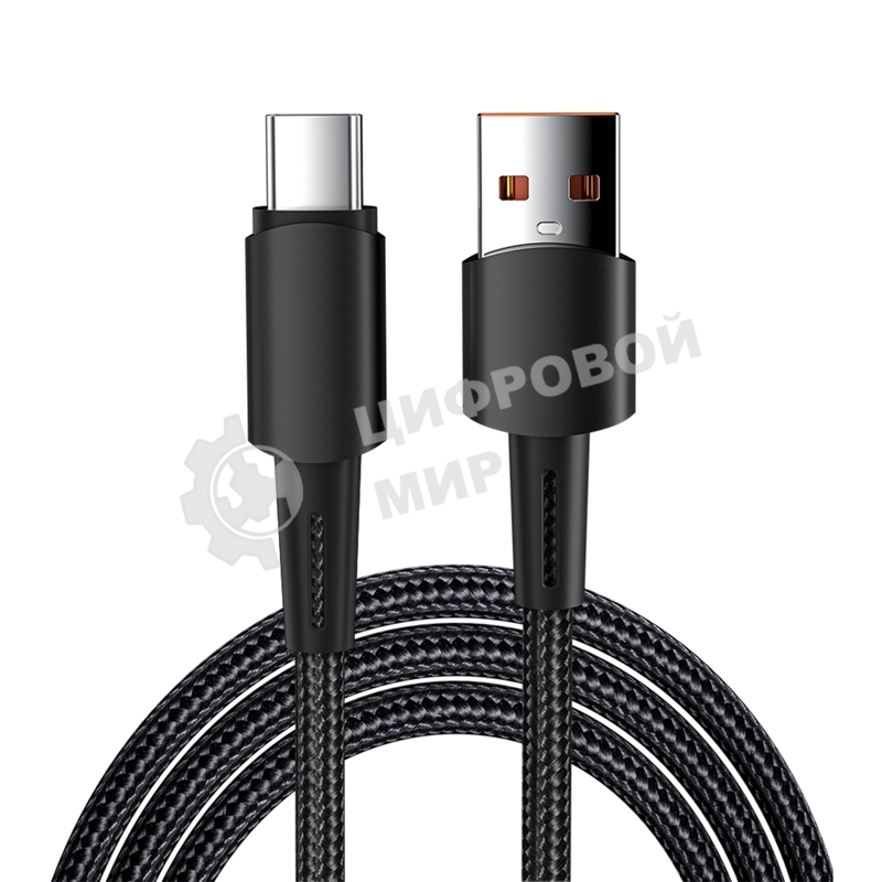 Кабель Rexant USB-A - Type-C, 6А, 120Вт, 1м, в черной нейлоновой оплетке