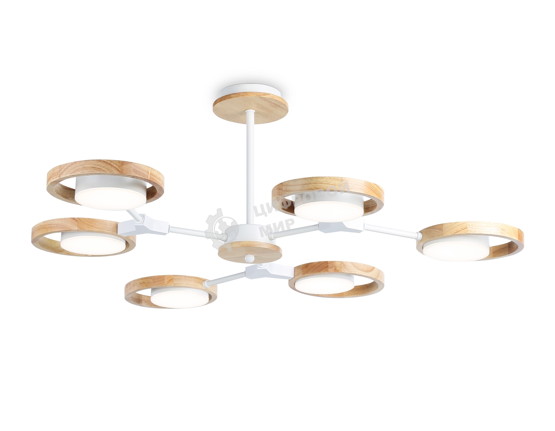 Подвесной светодиодный светильник Ambrella light FL51615/6 WH/LW белый/светлое дерево 3000K/4200K/6400K 42W D825*285 (Без ПДУ)