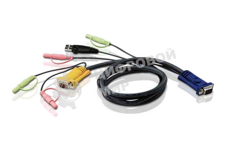 Кабель ATEN KVM Cable 2L-5303U Кабель для KVM: USB(Am)+DB15(m)+2*Audio (PC) -на- SPHD15(m)+2*Audio (KVM), 3м