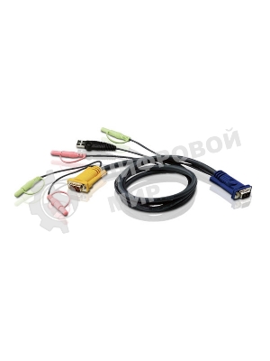 Кабель ATEN KVM Cable 2L-5303U Кабель для KVM: USB(Am)+DB15(m)+2*Audio (PC) -на- SPHD15(m)+2*Audio (KVM), 3м