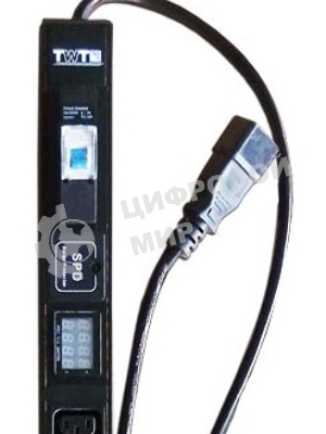 Вертикальный блок розеток, 4xC19 + 20xC13, 250V, 16A, A/V-метр, шнур 3 метра, вилка C20