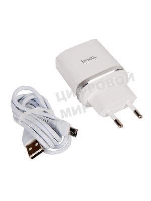 Сетевое зарядное устройство + Кабель Micro HOCO HC-16286 C12Q/1m/QC 3.0/1 USB/Выход: 5V_9V_12V, 18W, белый