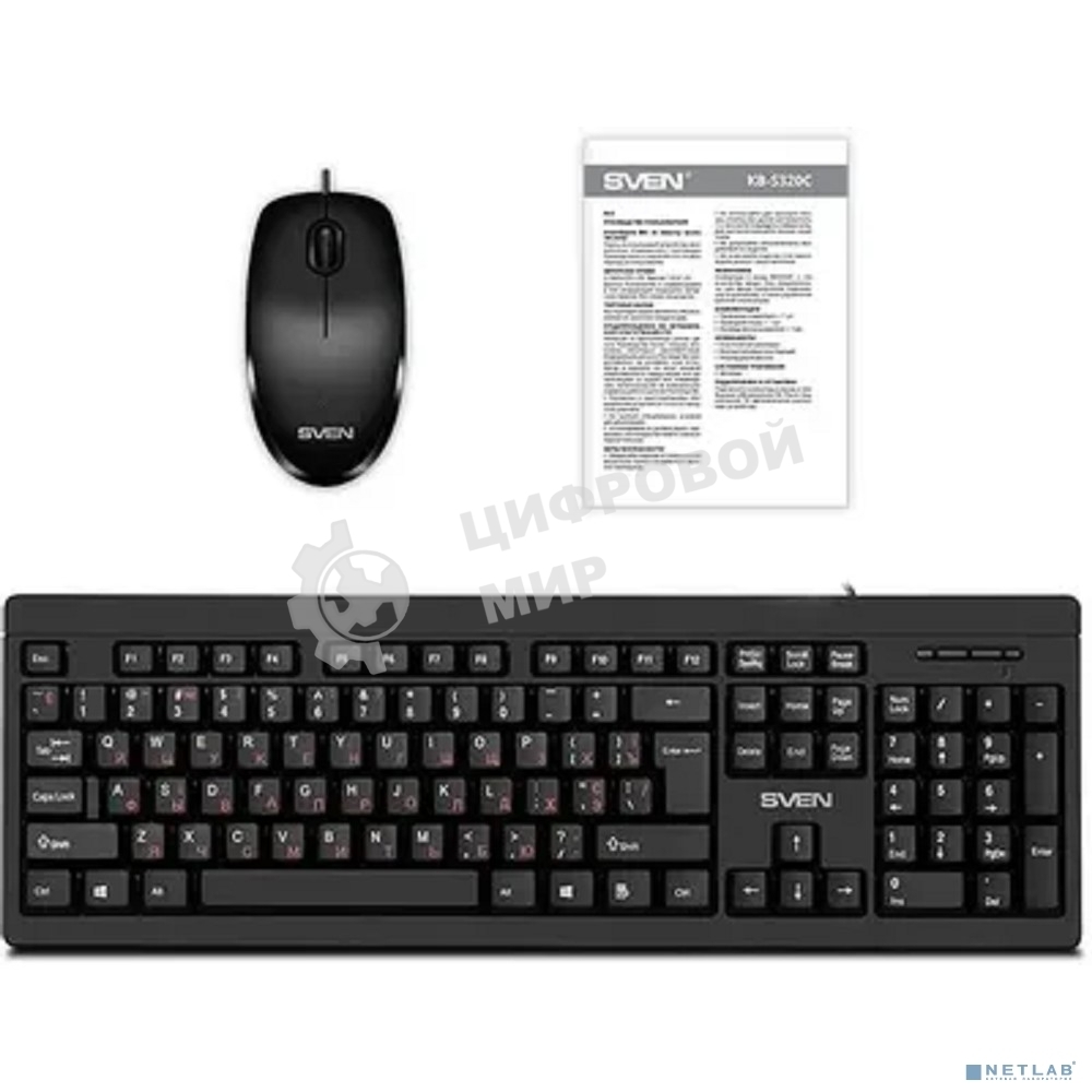 Комплект клавиатура + мышь SVEN KB-S320C клавиатура и мышь черные (USB, 105 кл, 4 кнопки, 1000 dpi)