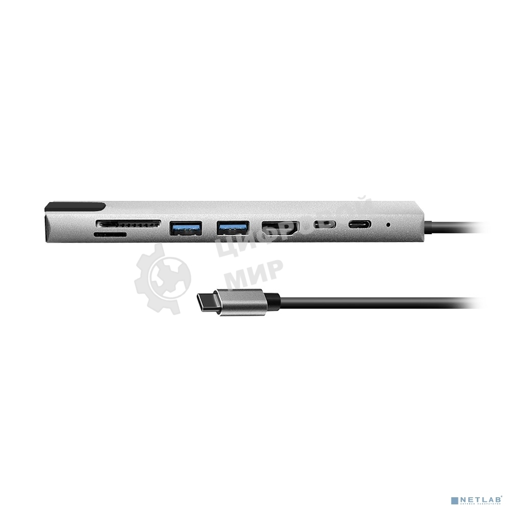 Мульти переходник Bion USB Type-C - 2*USB Type-C/2*USB-A 3.0/HDMI/SD/TF/RJ-45 100мб/с, 100W, длина кабеля 20см BXP-A-USBC-MULTI-01