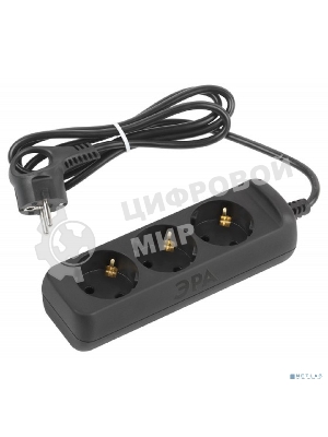 Удлинитель электрический ЭРА UX-3e-1,5m-B с заземлением 3 розетки 1,5 м ПВС 3x0,75мм2 10А черный