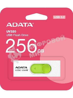 Флешка USB ADATA UV320 (AUV320-256G-RWHGN), 256Gb, USB 3.2 Gen1, R/W 100/30, белый/зеленый