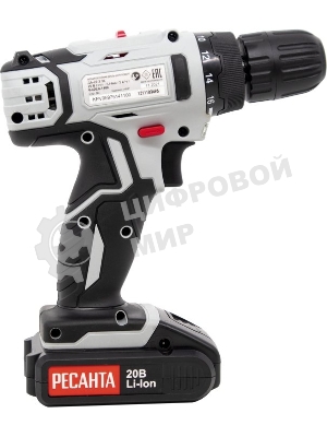 Дрель-шуруповерт Ресанта ДА-20-2ЛК, 20 В, 2 Ач, 55 Нм, щеточный