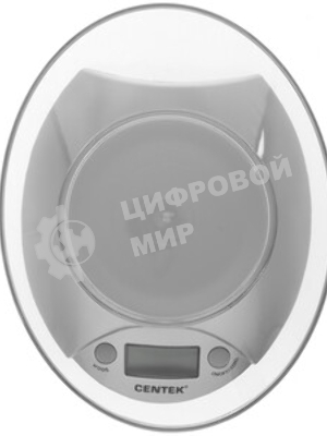 Весы кухонные Centek CT-2451 электронные, чаша, пластик, 5кг серебро/черный