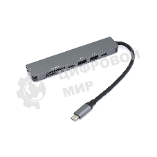 Адаптер Type-C на HDMI, PD+, USB 3.0*2 + SD/TF для MacBook, серебро