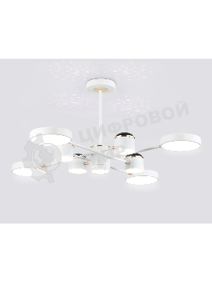 Люстра светодиодная на штанге Ambrella light FL51627/9+4 WH/FGD белый/золото 132W 3000-6000K D850*370 (без ПДУ)