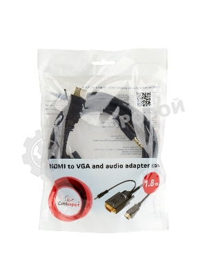 Кабель HDMI->VGA Cablexpert A-HDMI-VGA-03-10, 19M/15M + 3.5Jack, медь, позол.разъемы, 3м, черный, пакет