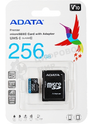 Флеш карта microSD 256Gb ADATA microSDHC Class 10 UHS-I A1 100/25 MB/s (SD адаптер)