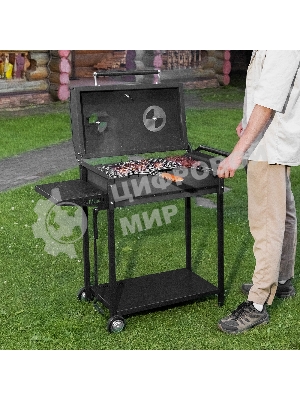 Мангал Palisad Camping на колесах с крышкой-барбекю, 662х390х920, сталь 2 мм, термометр, кочерга