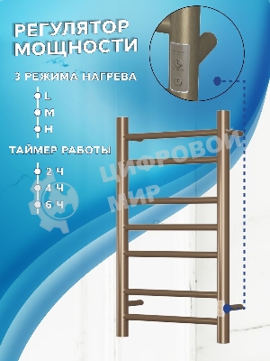 Полотенцесушитель электрический BAU Stil 40х80, 7 планок, универсальный, антикварная бронза