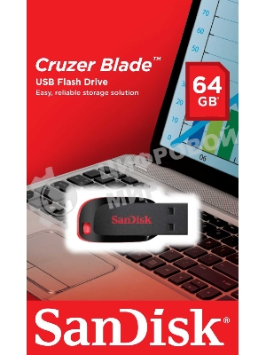 Флешка USB Sandisk CZ50 Cruzer Blade (SDCZ50-064G-B35), 64Gb, USB 2.0, R/W 15/4, черный/красный